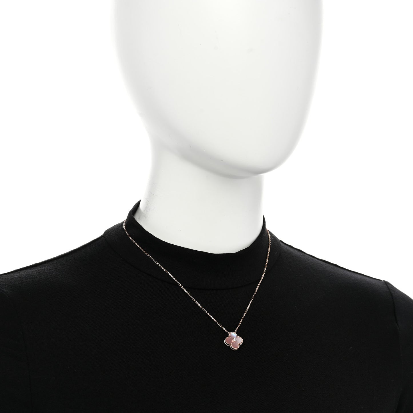 18K Rose Gold Diamond Pink Mother of Pearl Vintage Alhambra Pendant Necklace