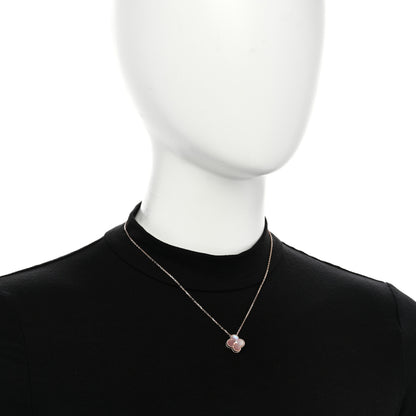 Van Cleef & Arpels 18K Rose Gold Diamond Pink Mother of Pearl Vintage Alhambra Pendant Necklace 2 of 5