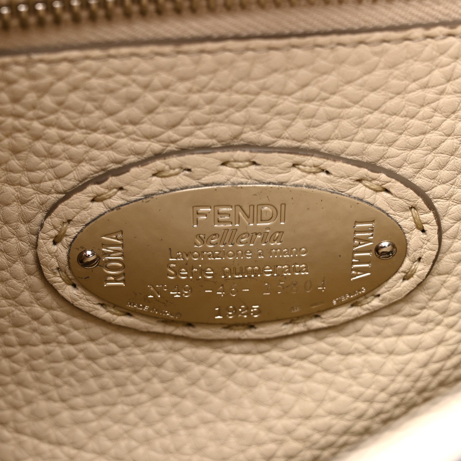 Fendi Cuoio Romano Selleria Bi-Color Medium Peekaboo Iconic Satchel Asfalto Latte 7 of 14