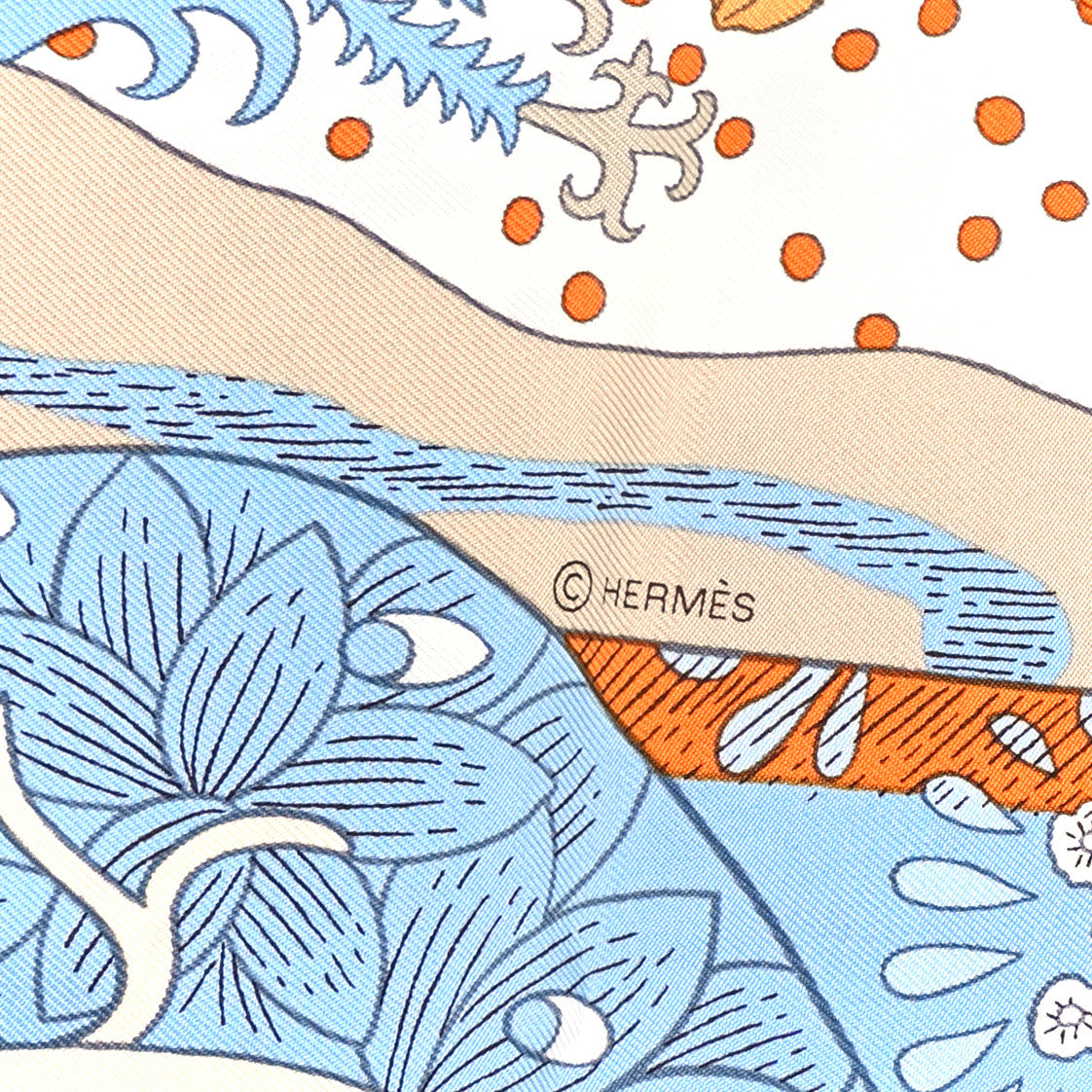 Silk Le Premier Chant Scarf 90 Orange White Bleu