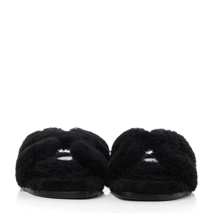 Hermes Woolskin Oran Sandals 37 Black 2 of 8