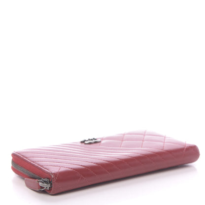 Chanel Glazed Calfskin Coco Boy Large Gusset Zip Around Wallet Red 4 of 13