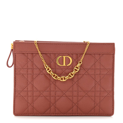 Christian Dior Calfskin Cannage Caro Zipped Pouch With Chain Rust 1 of 10