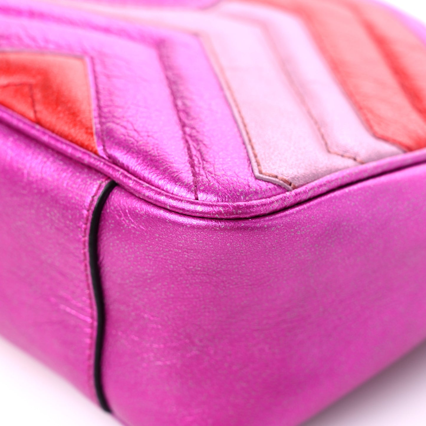 Metallic Calfskin Matelasse Small GG Marmont Shoulder Bag Fuchsia