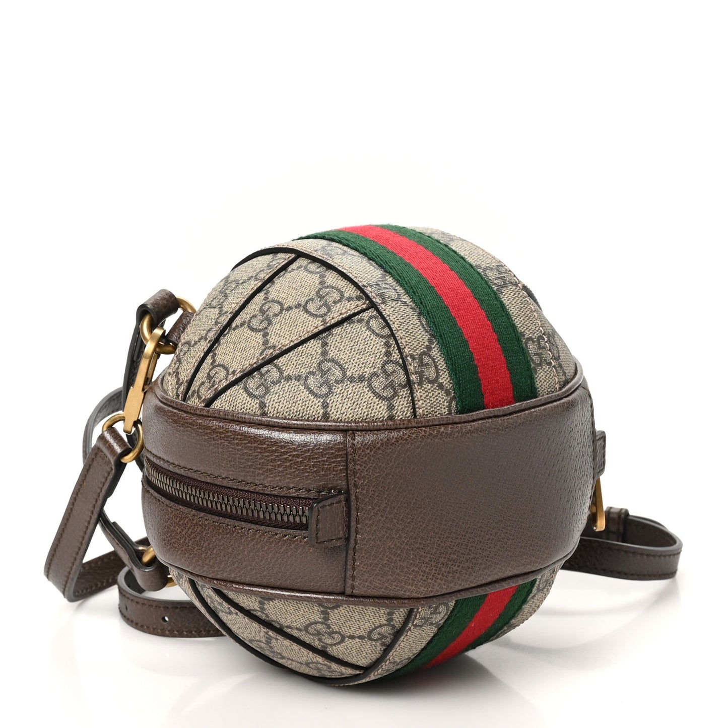GG Supreme Monogram Textured Dollar Calfskin Web Mini Ophidia Basketball Shaped Shoulder Bag Beige Ebony New Acero