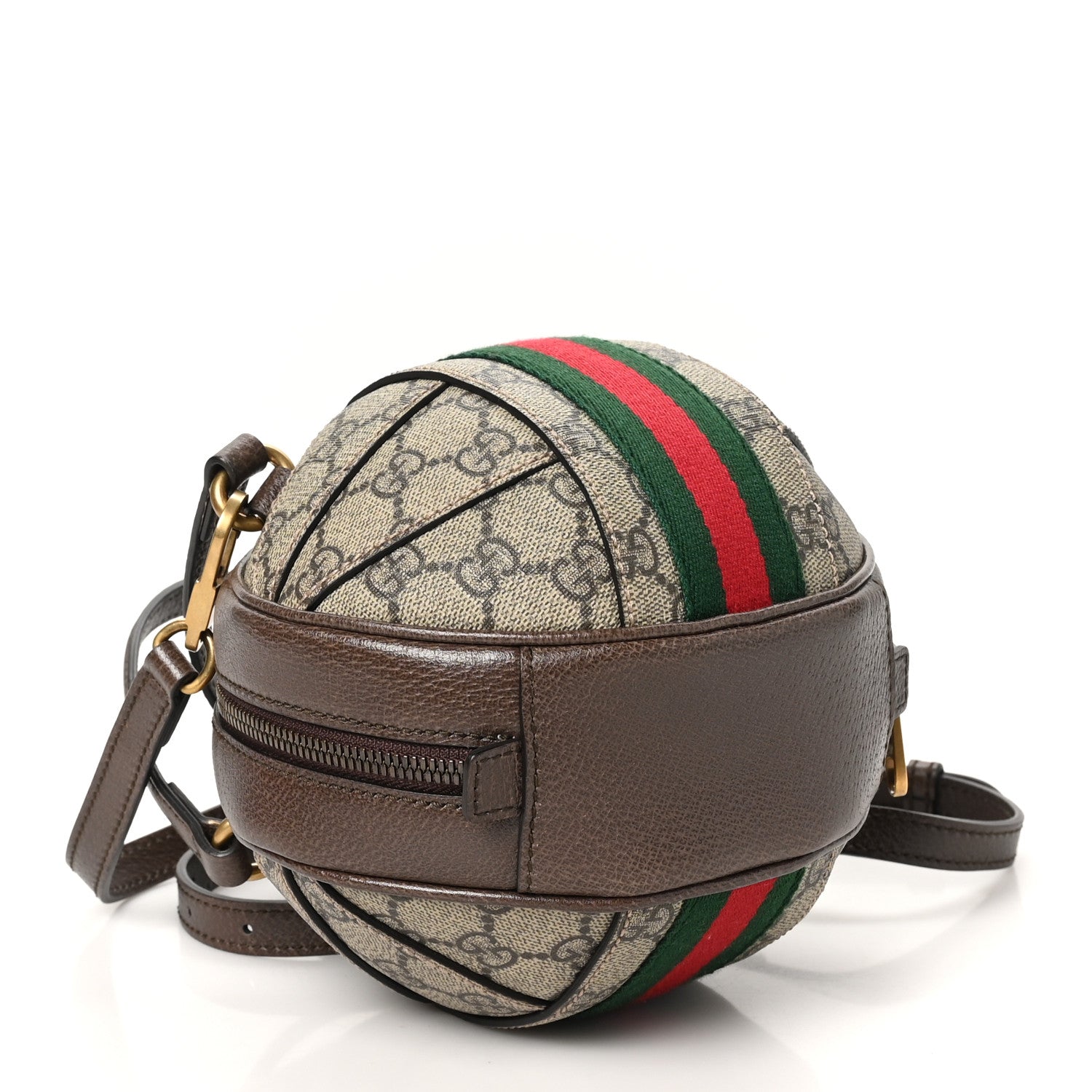Gucci GG Supreme Monogram Textured Dollar Calfskin Web Mini Ophidia Basketball Shaped Shoulder Bag Beige Ebony New Acero 4 of 10