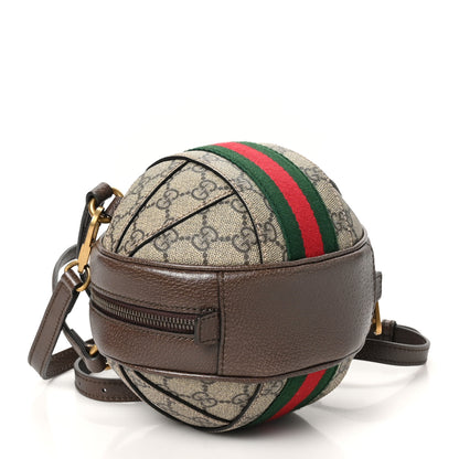 Gucci GG Supreme Monogram Textured Dollar Calfskin Web Mini Ophidia Basketball Shaped Shoulder Bag Beige Ebony New Acero 4 of 10