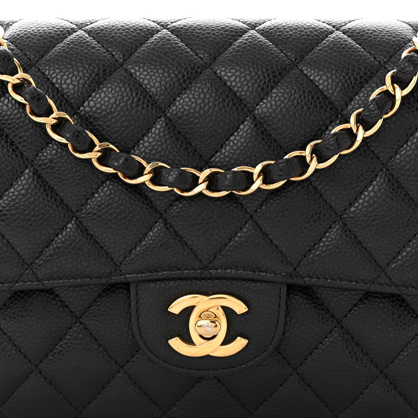Caviar Quilted Medium Double Flap Black