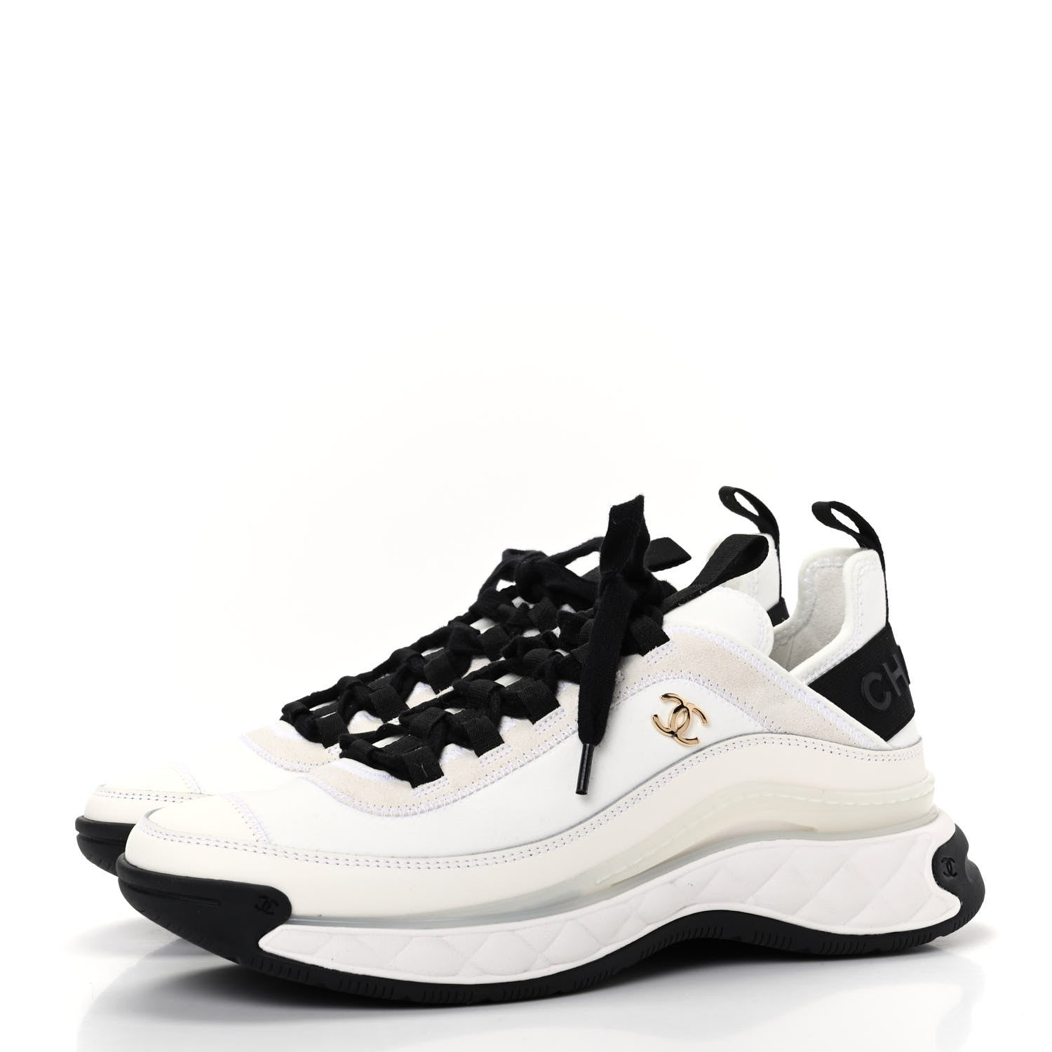 Chanel Velvet Calfskin Mixed Fibers CC Sneakers 38.5 Ivory Black 3 of 11