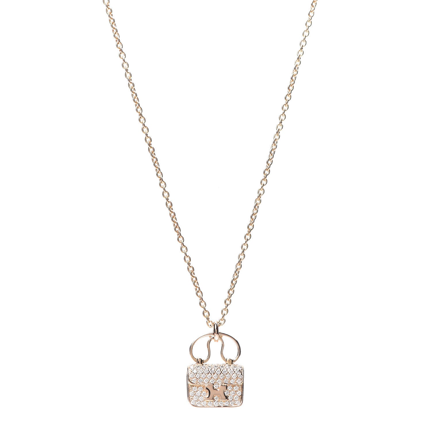 Hermes 18K Rose Gold Diamond Constance Amulette Pendant Necklace 1 of 5
