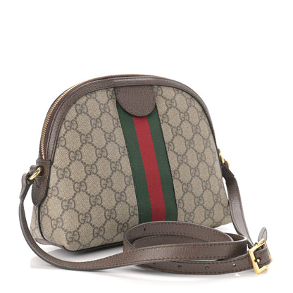 Gucci GG Supreme Monogram Textured Dollar Calfskin Web Small Ophidia Dome Shoulder Bag Beige Ebony New Acero 3 of 12