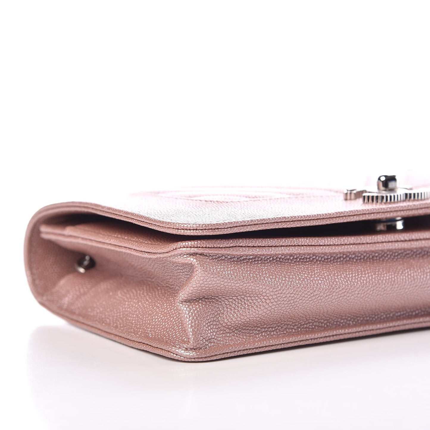 Metallic Caviar Chevron Quilted Vintage Mademoiselle Wallet On Chain WOC Pink