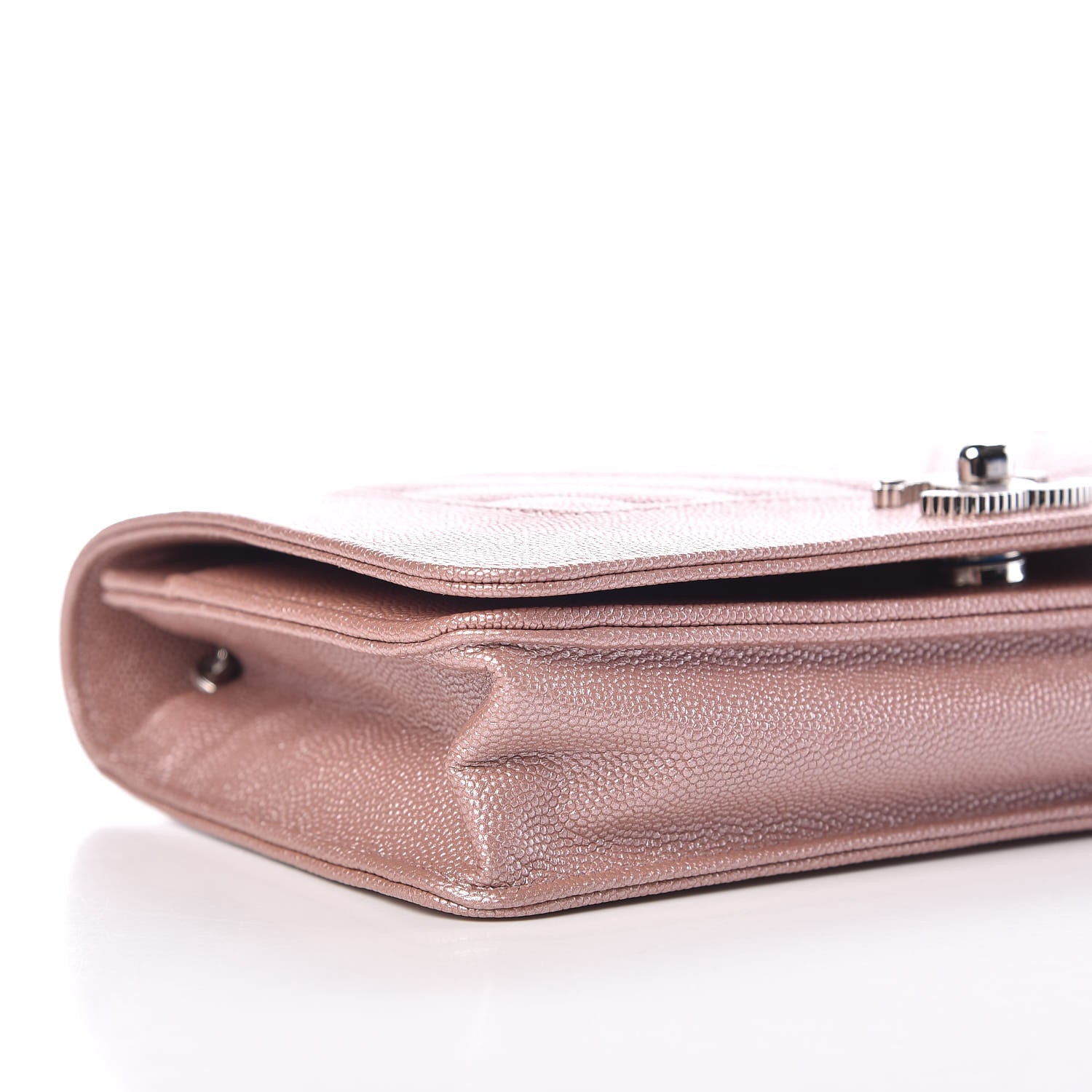 Chanel Metallic Caviar Chevron Quilted Vintage Mademoiselle Wallet On Chain WOC Pink 5 of 12