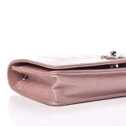 Chanel Metallic Caviar Chevron Quilted Vintage Mademoiselle Wallet On Chain WOC Pink 5 of 12