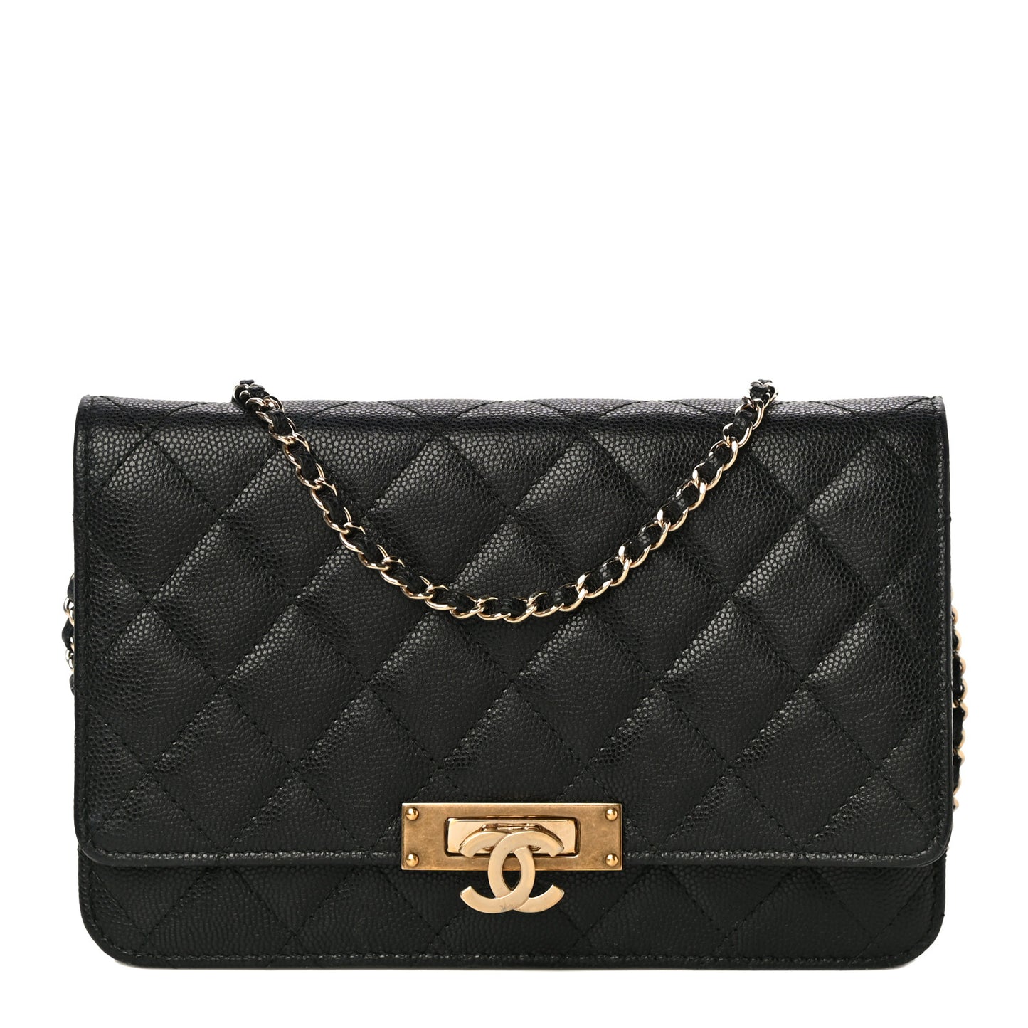 Caviar Quilted Golden Class Wallet On Chain WOC Black