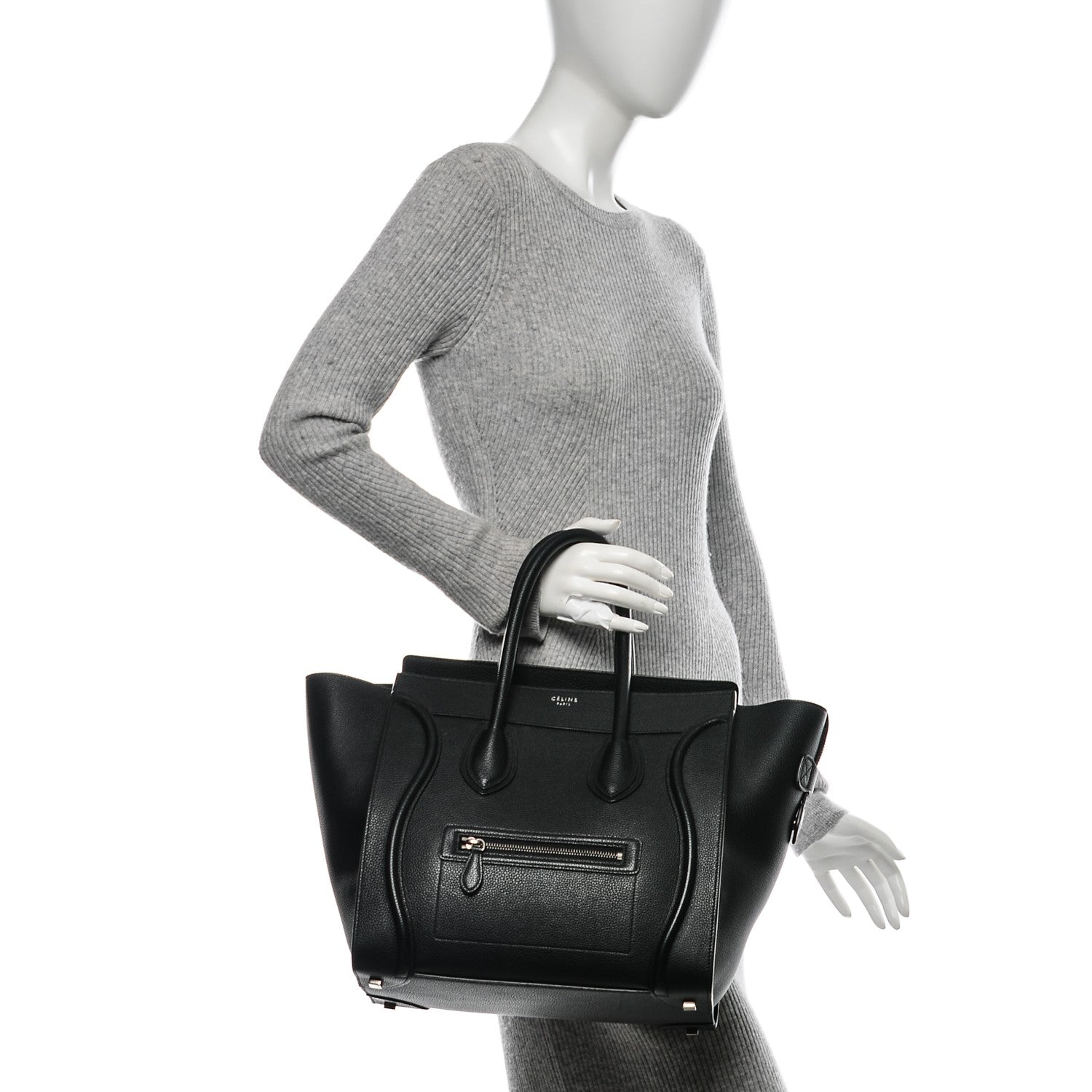 Celine Drummed Calfskin Mini Luggage Black 2 of 7