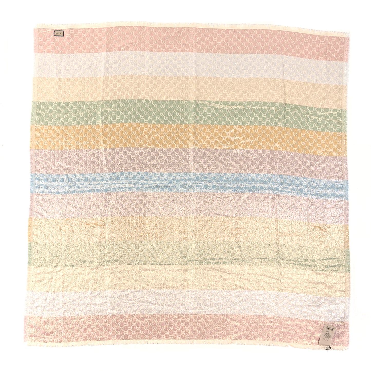 Viscose Cotton Silk Jacquard GG Monogram Shiny Summer Square Shawl Ivory Multicolor