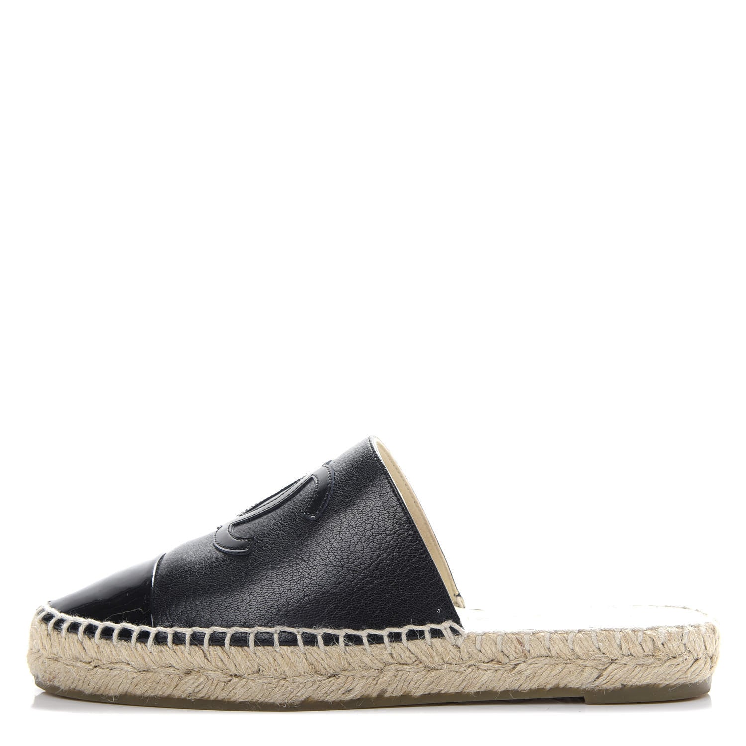 Chanel Goatskin Patent Calfskin CC Espadrille Mules 35 Black 1 of 12