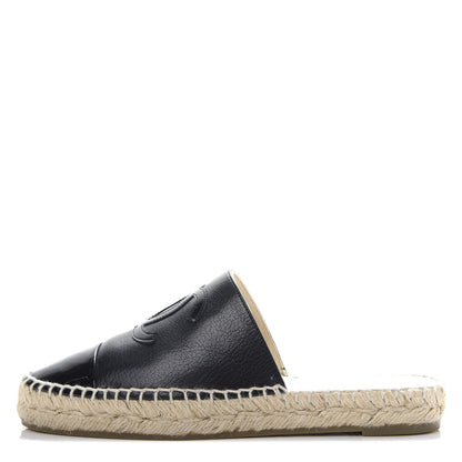 Chanel Goatskin Patent Calfskin CC Espadrille Mules 35 Black 1 of 12