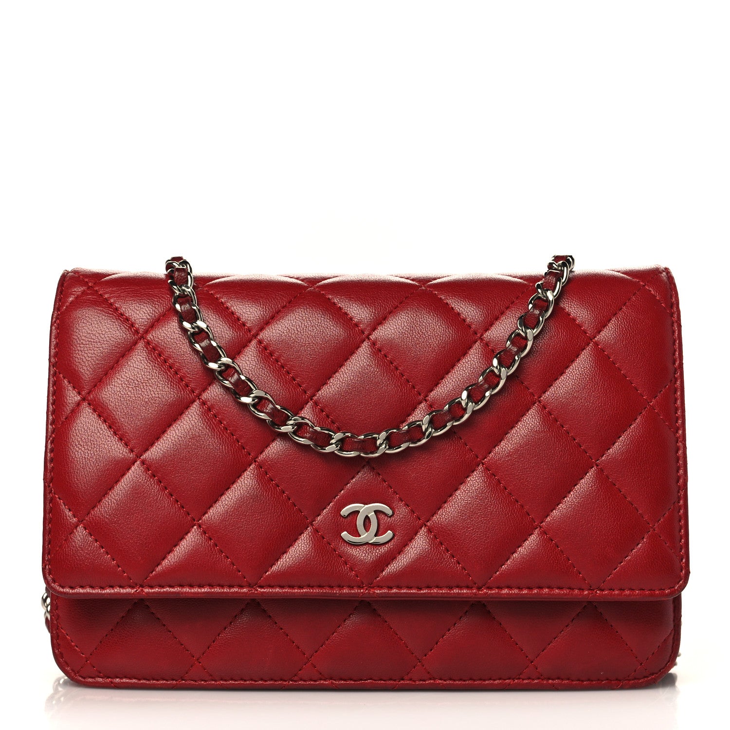 Chanel Lambskin Quilted Wallet On Chain WOC Red 1 of 11
