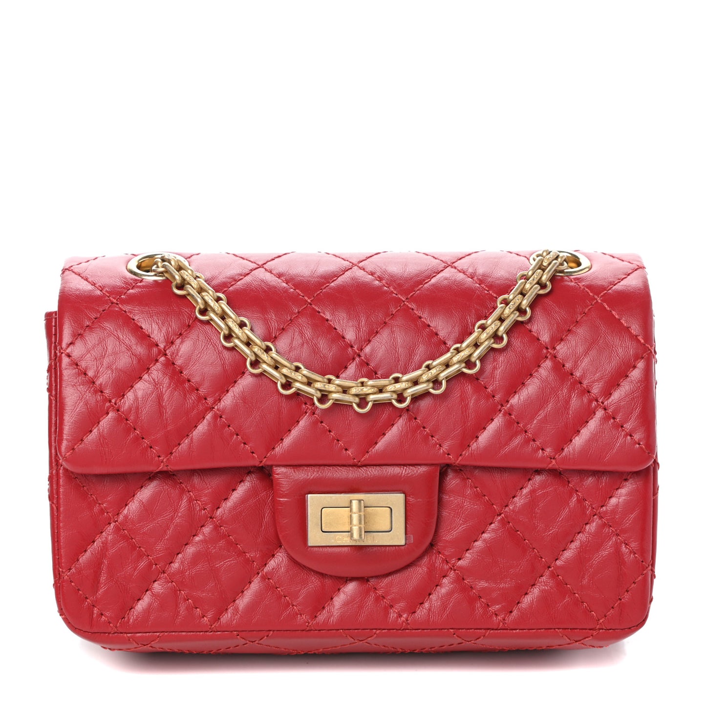 Aged Calfskin Quilted 2.55 Reissue Mini Flap Red