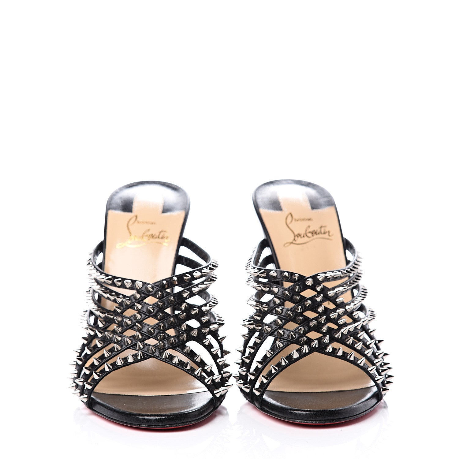 Christian Louboutin Kid Studded Marthaspike 100 Slide Sandals 38.5 Black Silver 3 of 11