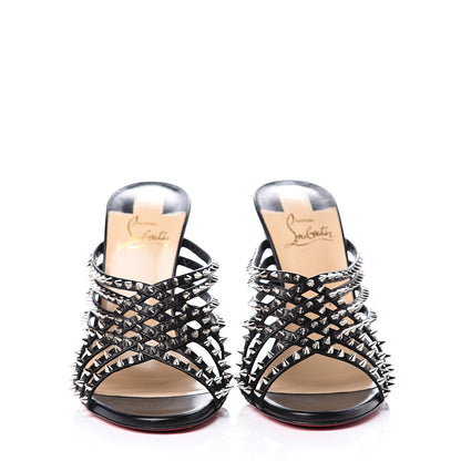 Christian Louboutin Kid Studded Marthaspike 100 Slide Sandals 38.5 Black Silver 3 of 11
