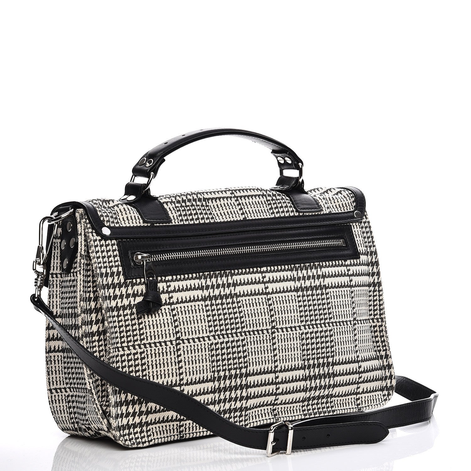 Proenza Schouler Canvas Houndstooth Printed Medium PS1 Satchel White Black 4 of 9