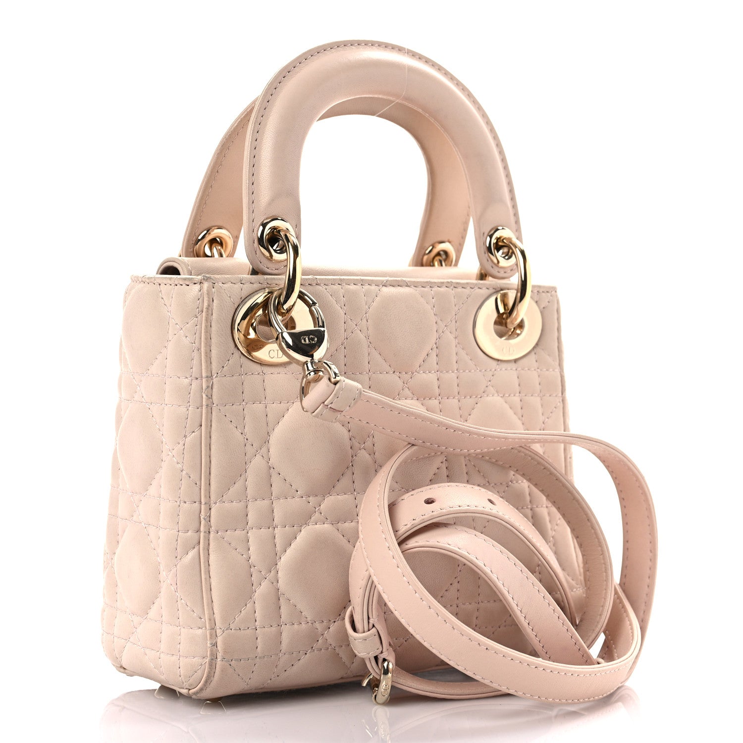 Christian Dior Lambskin Cannage Mini Lady Dior Rose Poudre 2 of 19