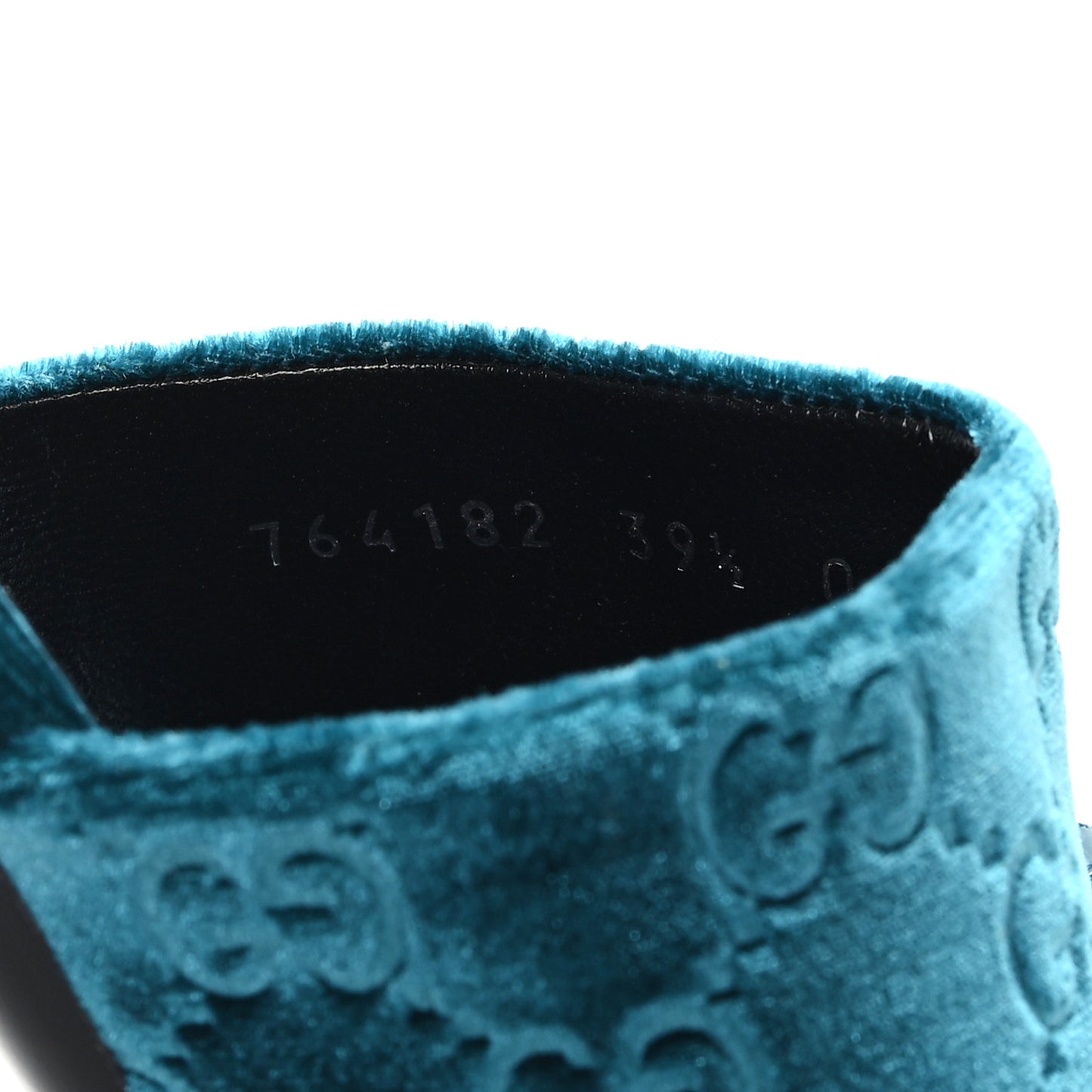 New Velvet Ashmir Regent Calfskin GG Monogram Square Toe Bow 45mm Slide Sandals Peacock Blue 39.5