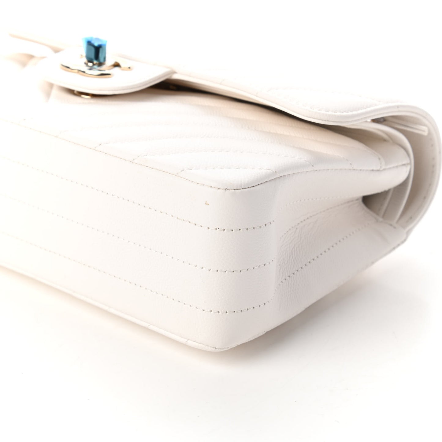 Caviar Chevron Quilted Small Double Flap White