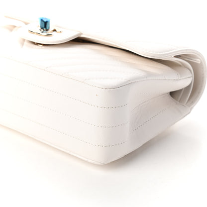 Chanel Caviar Chevron Quilted Small Double Flap White 7 of 10