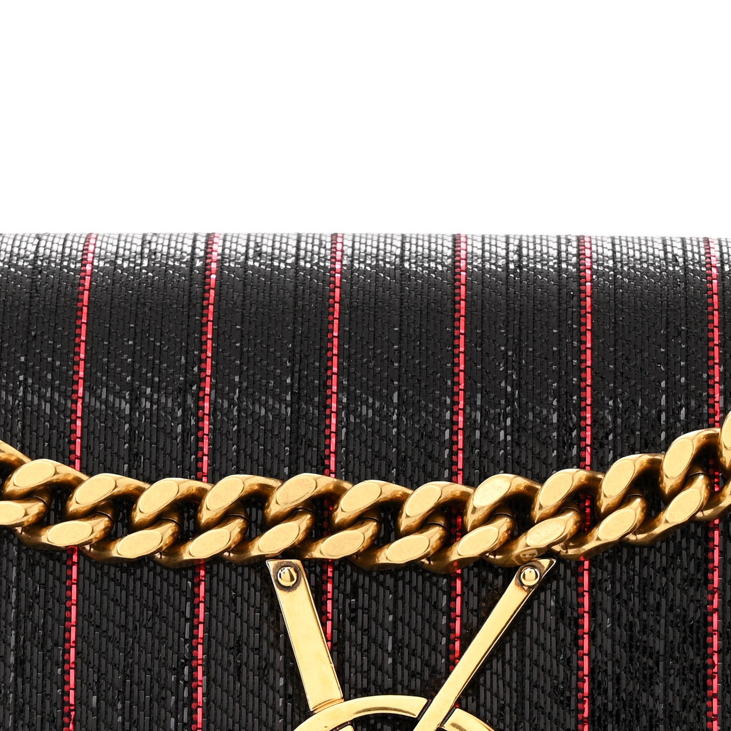 Metallic Calfskin Striped Small Monogram Kate Satchel Black Red
