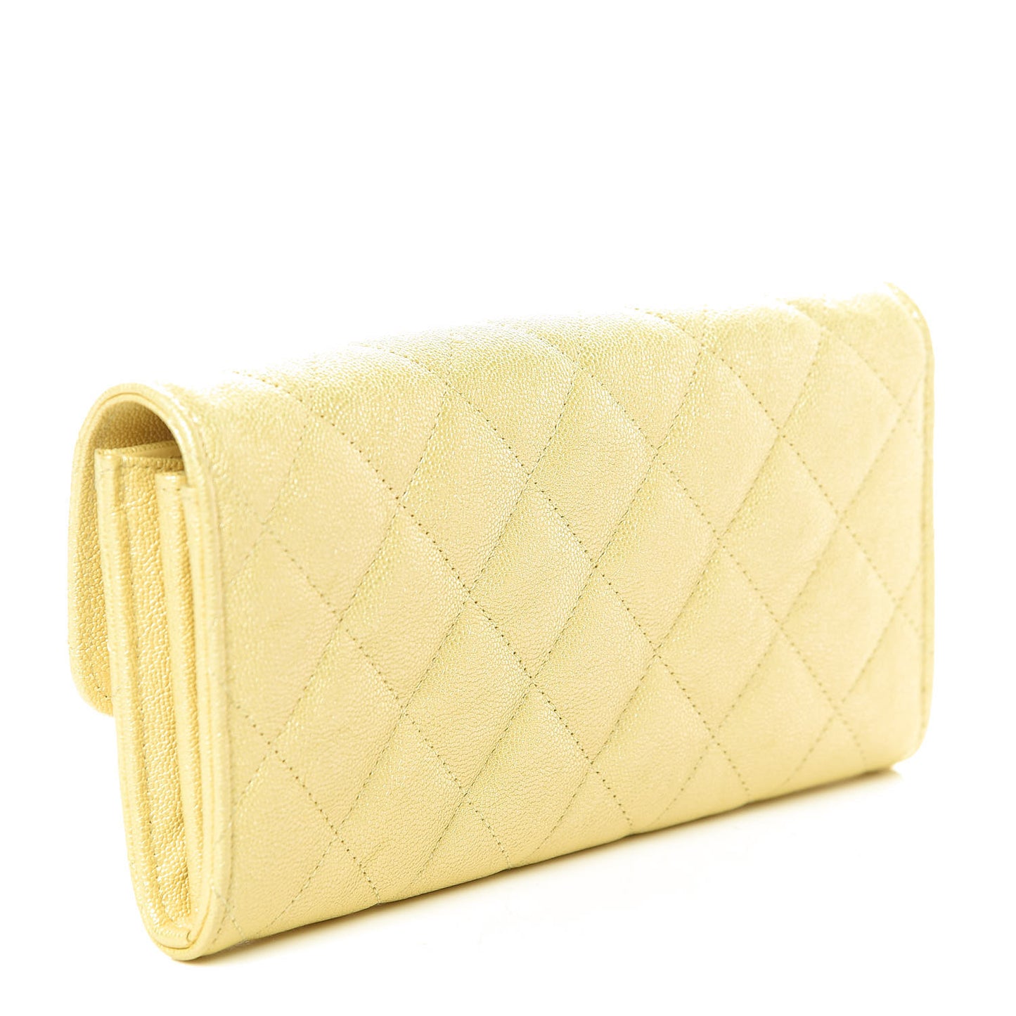 Iridescent Caviar Quilted Long Gusset Flap Wallet Yellow