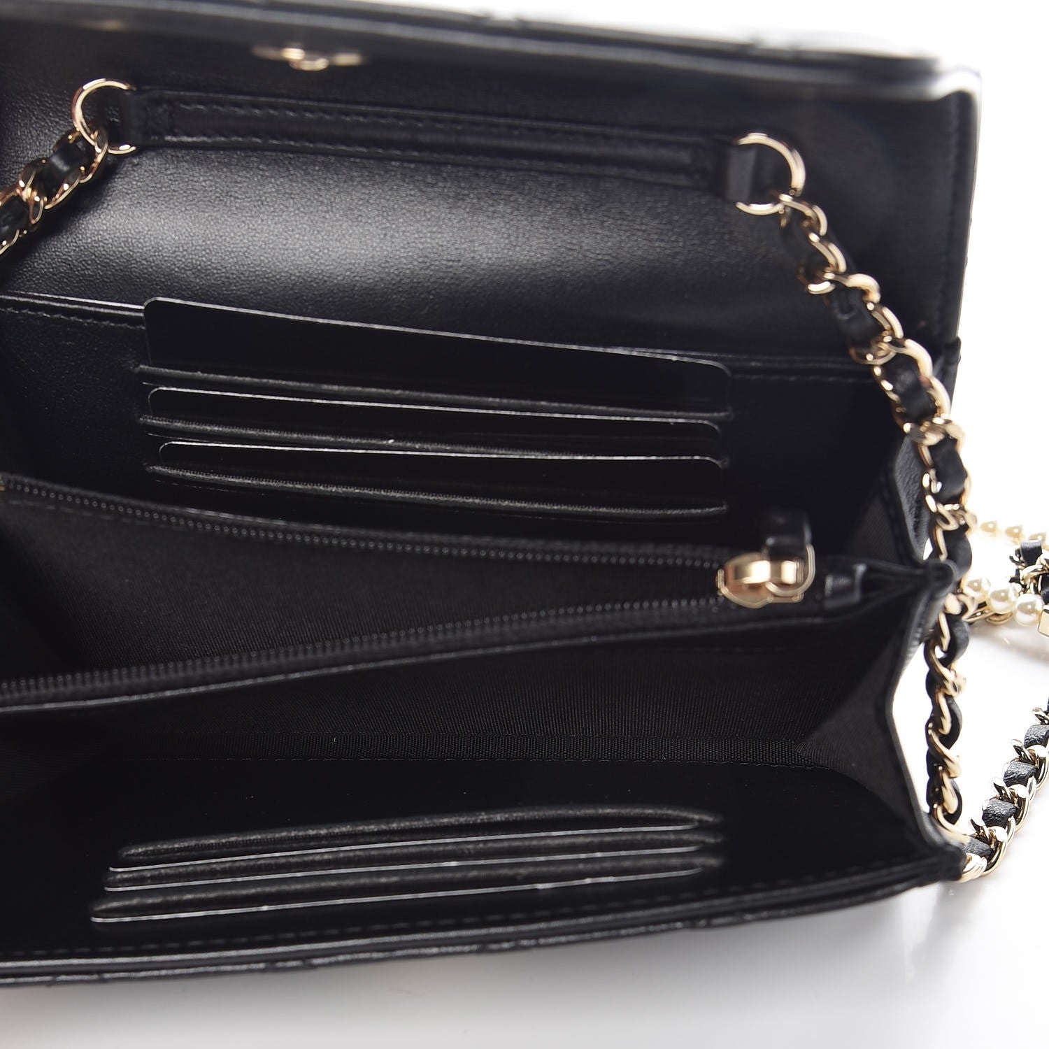 Chanel Lambskin Quilted Small Clutch With Pearl Chain Black 5 of 9