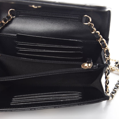 Chanel Lambskin Quilted Small Clutch With Pearl Chain Black 5 of 9