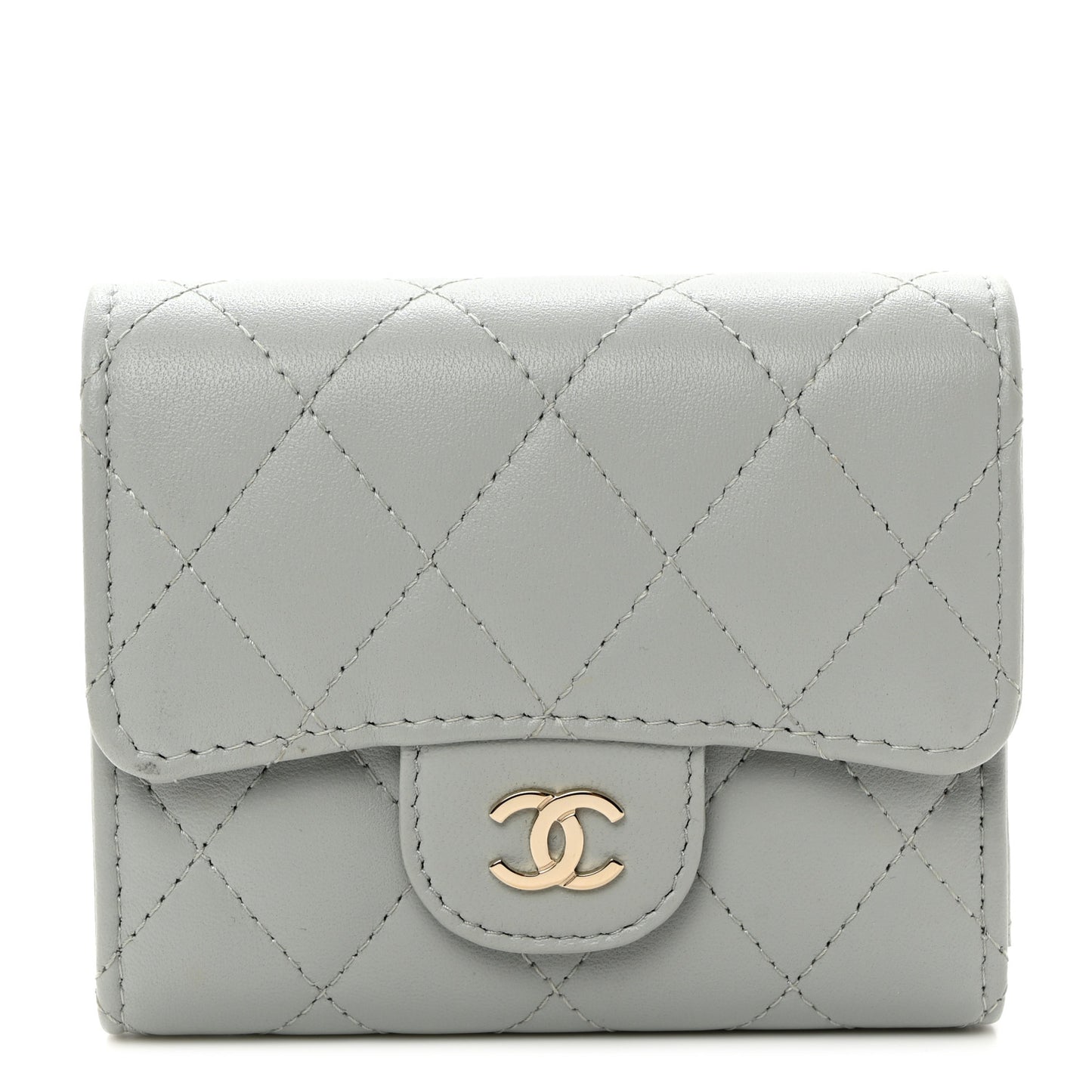 Lambskin Quilted Small Flap Wallet Grey