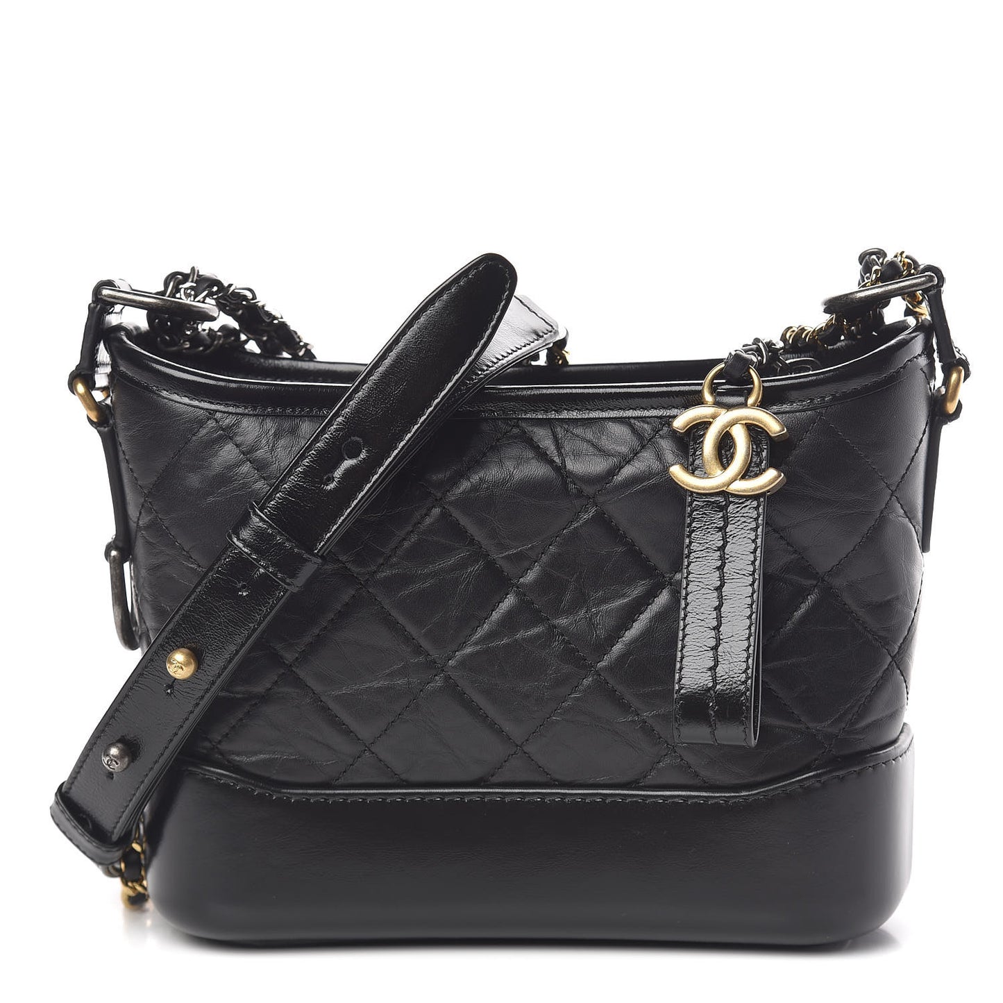 Aged Calfskin Quilted Small Gabrielle Hobo Black