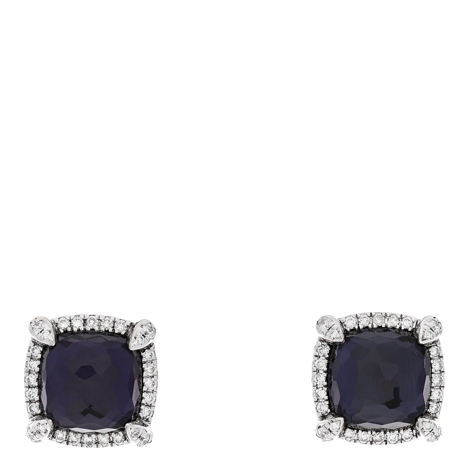 David Yurman Sterling Silver Diamond Black Orchid 9mm Chatelaine Bezel Earrings 1 of 4