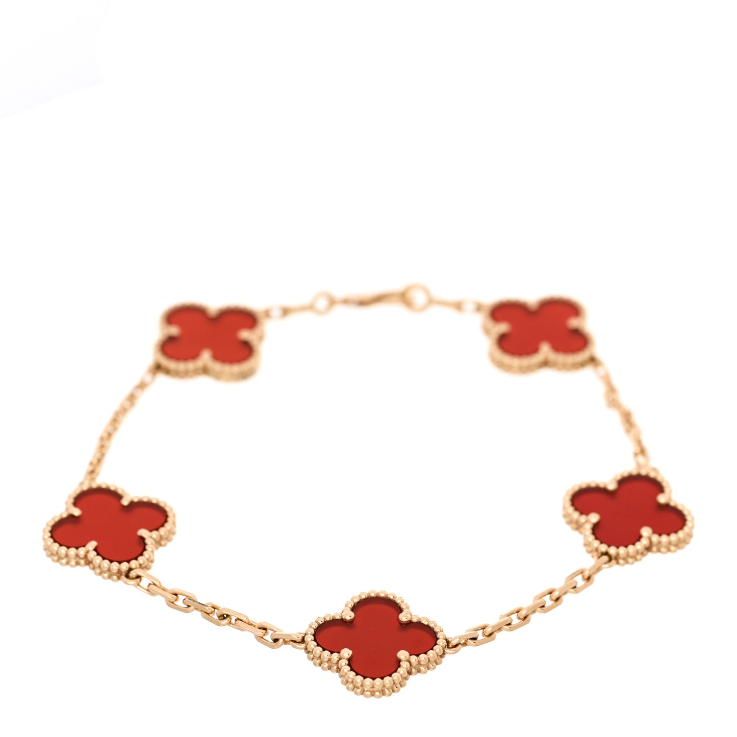 18K Yellow Gold Carnelian 5 Motifs Vintage Alhambra Bracelet