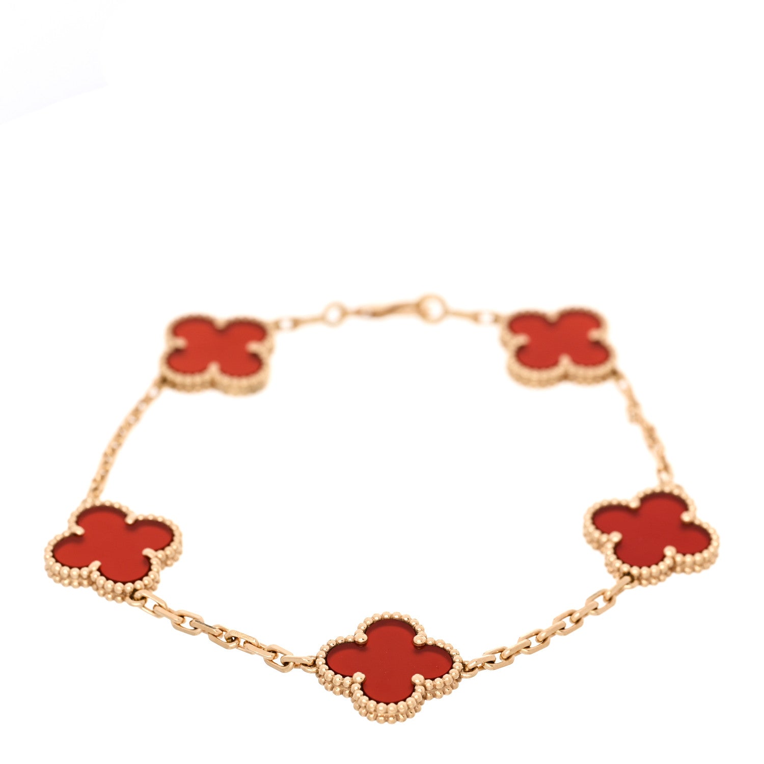 Van Cleef & Arpels 18K Yellow Gold Carnelian 5 Motifs Vintage Alhambra Bracelet 1 of 4
