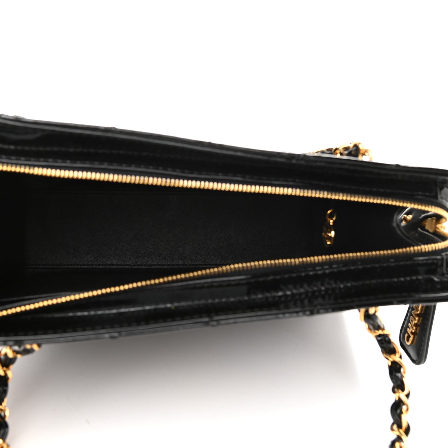 Patent Quilted Shoulder Bag Black