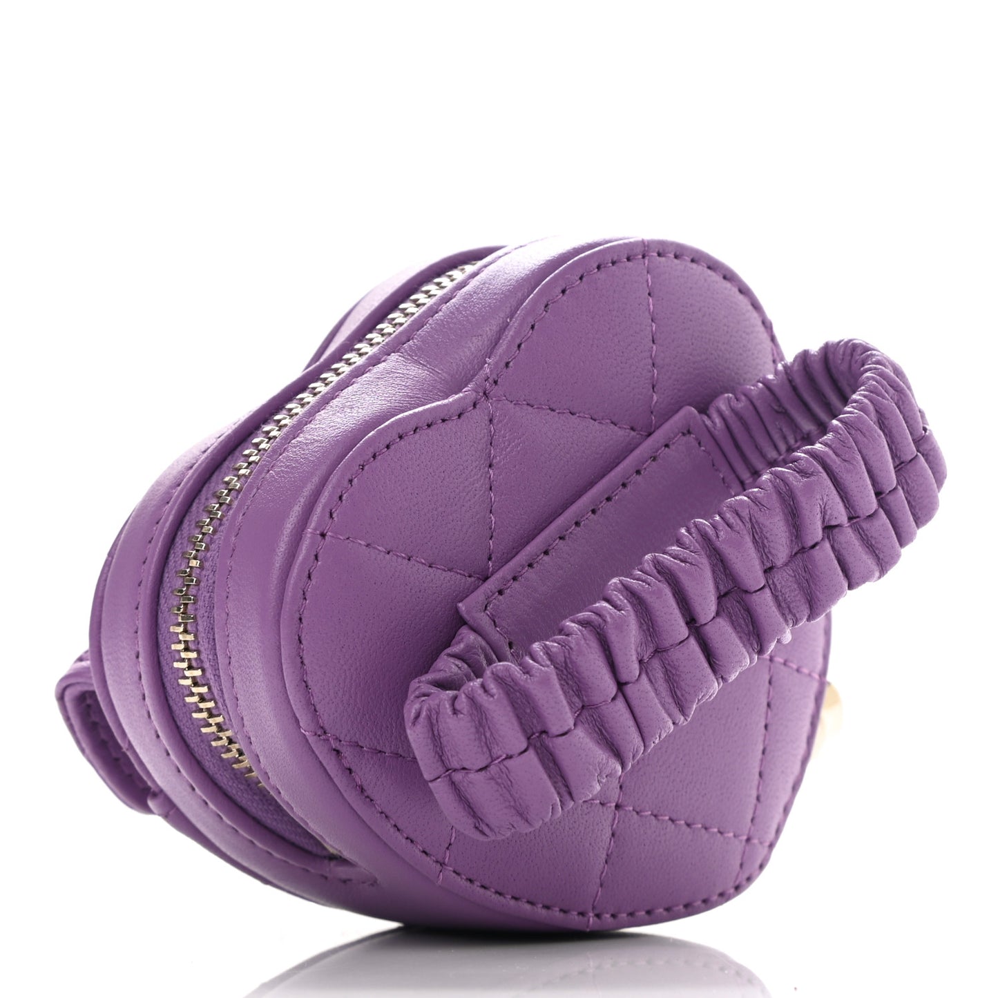 Lambskin Quilted CC In Love Heart Zipped Arm Coin Purse Purple