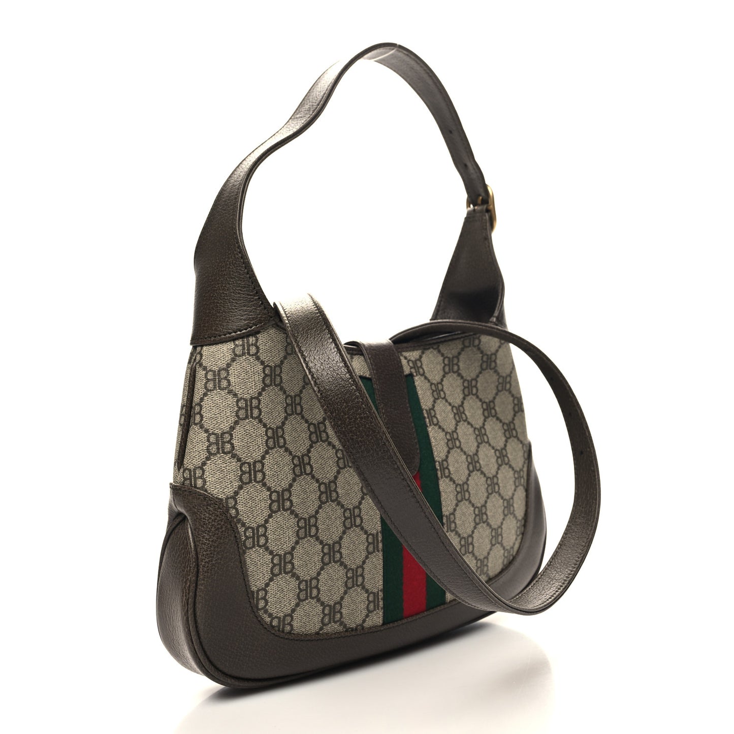 X BALENCIAGA BB Supreme Monogram Calfskin Web Small Jackie 1961 Hobo Beige Ebony