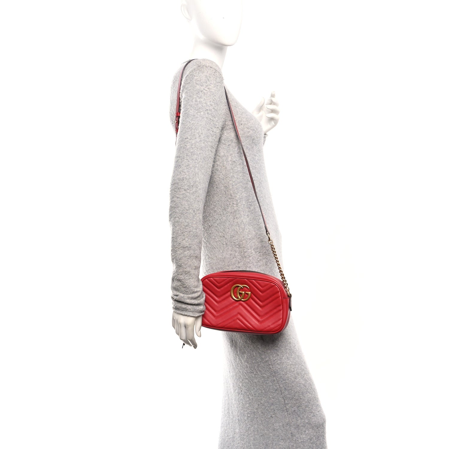 Gucci Calfskin Matelasse Small GG Marmont Chain Shoulder Bag Hibiscus Red 2 of 10