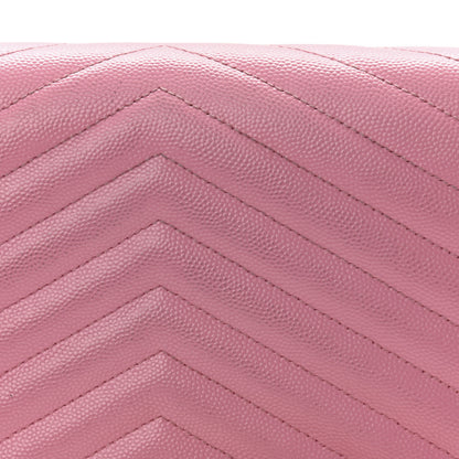 Saint Laurent Grain De Poudre Matelasse Chevron Monogram Chain Wallet Indian Pink 12 of 13