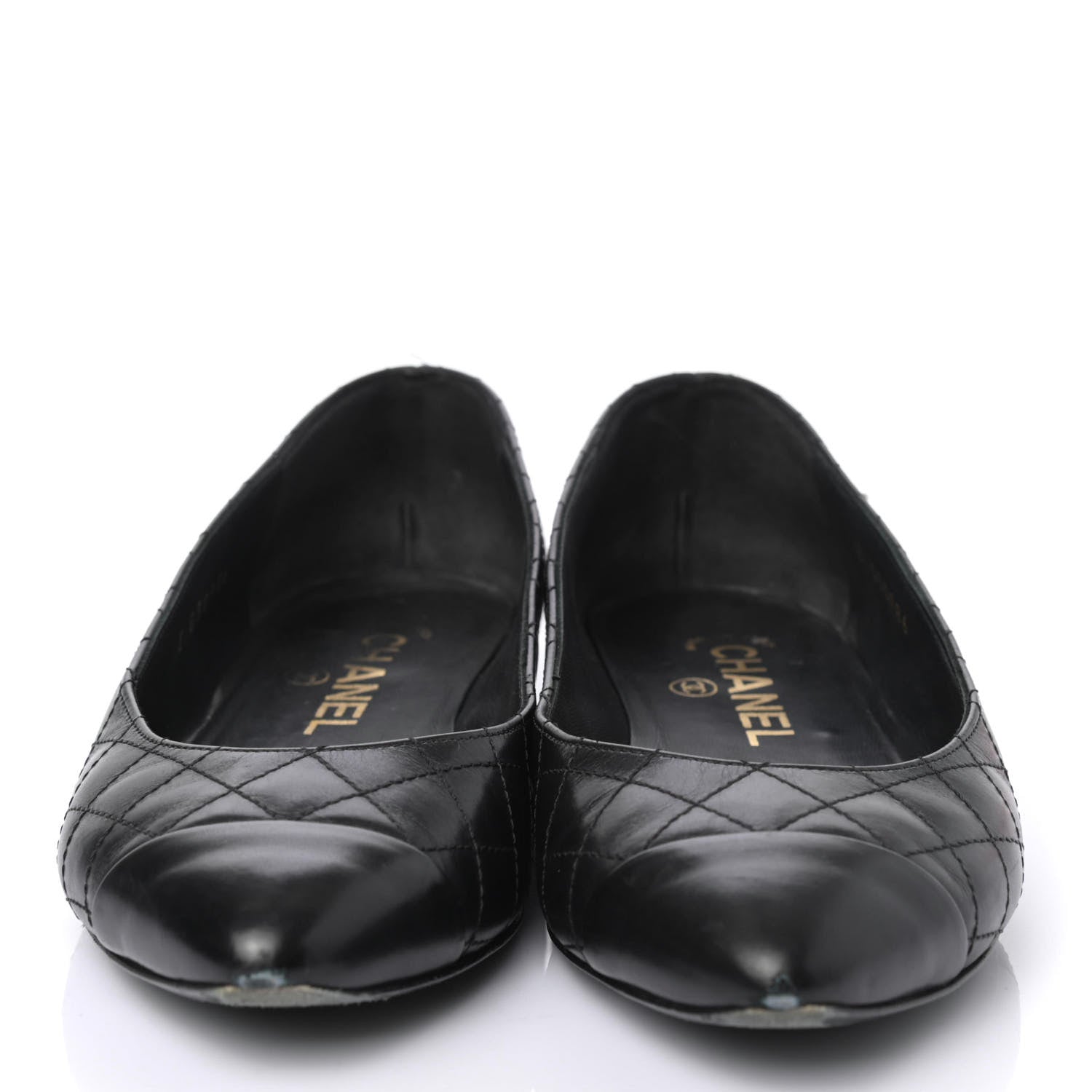 Chanel Aged Calfskin Quilted CC Cap Toe Ballerina Flats 35.5 Black 2 of 4