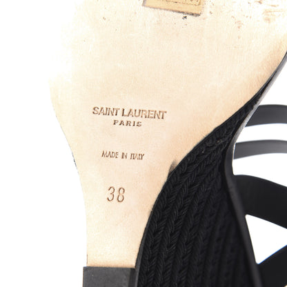 Saint Laurent Calfskin Espadrille Wedges 38 Black 9 of 10