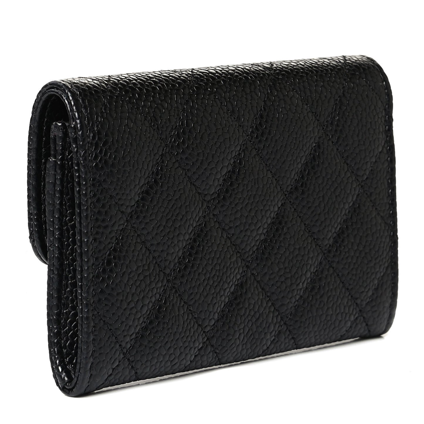 Caviar Quilted Flap Card Holder Black