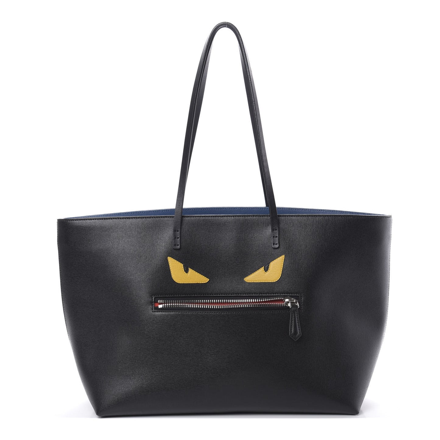 Vitello Elite Cuoio Monster Buggies Medium Roll Tote Black Multicolor Blue Cobalto